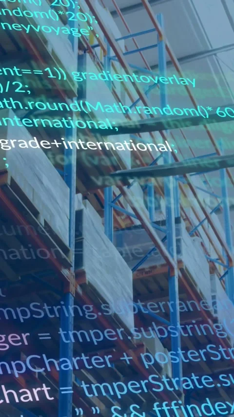 Vertical video: Cue starting camera panning down, revealing racks with scrolling Видео 330769663