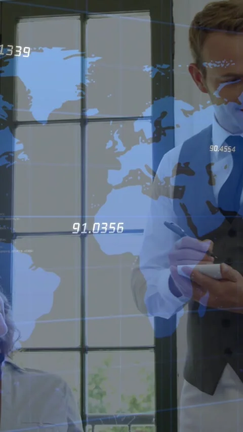 Vertical video: Cup appearing from right, server entering and noting order under Stock Footage 331790390
