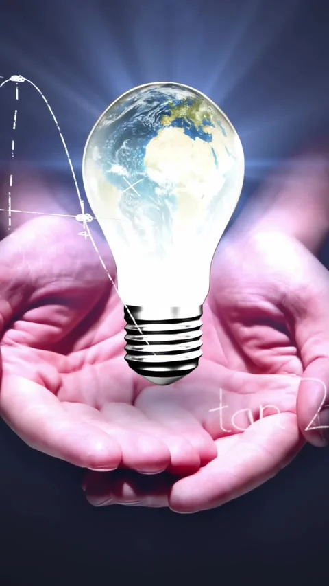 Vertical video: Cupped hands holding Earth-bulb, thin marks starting graphs Stock Footage 330542637