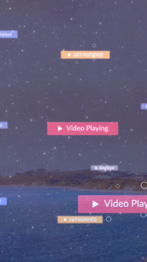 Vertical video: Cursor clicking Play, turning red Playing bar drifting banners Stock Footage 332335218