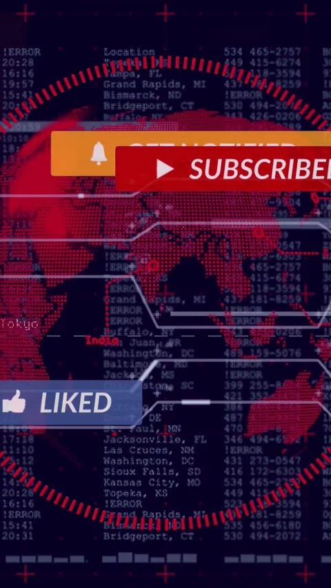 Vertical video: Cursor clicking play-icon, globe rotating as sub tiles sliding Vídeos de archivo 332747746