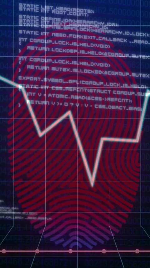 Vertical video: Cursor clicking starting fingerprint scanning, trace mapping Stock Footage 334602753
