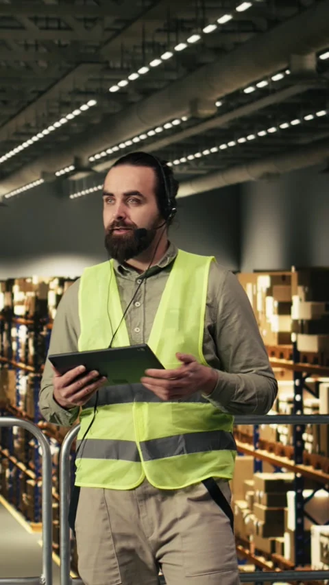 Vertical Video Customer service agent using headset for phone calls related to Stock Footage 330138953