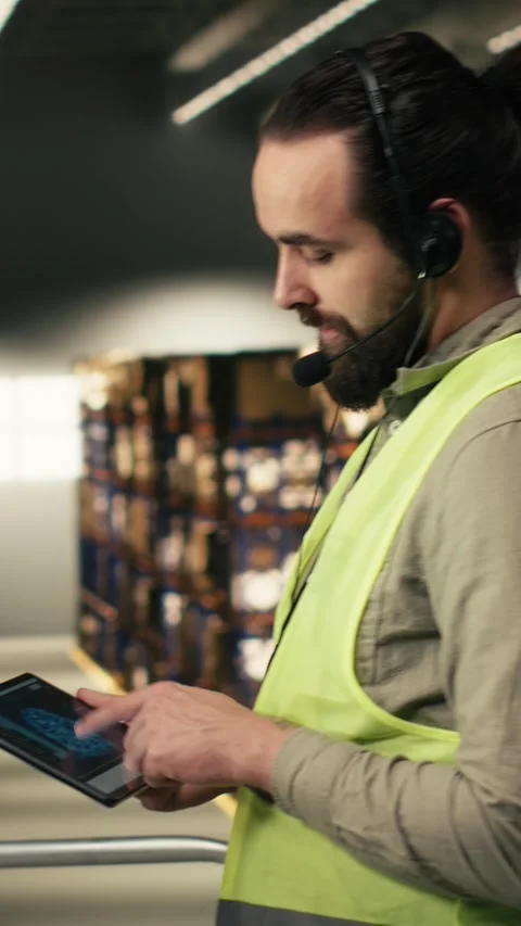 Vertical Video Customer support agent taking phone calls to ensure package Stock Footage 330440330