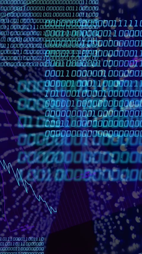 Vertical video: Cyan binary grid appearing from right, expanding left and Stock Footage 334917034