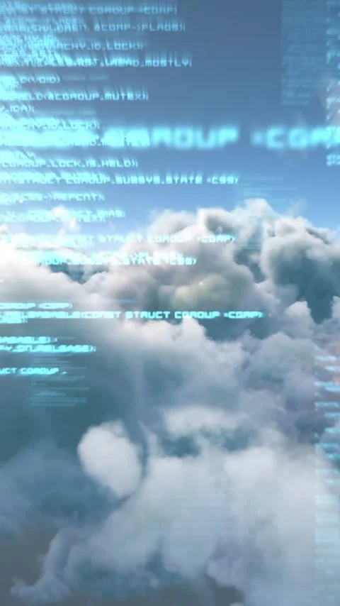 Vertical video: Cyan code appearing topright cloud drifting center code Stock-Footage 348491195