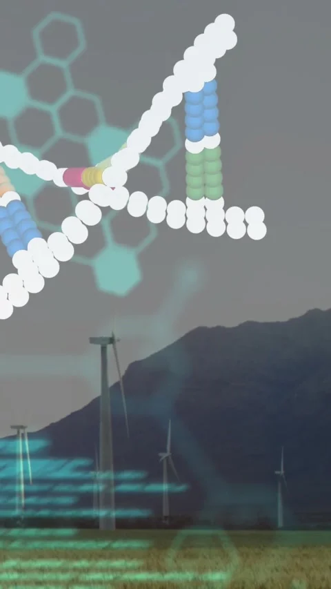 Vertical video: Cyan code starting DNA strand pivoting revealing clusters Stock Footage 330332469