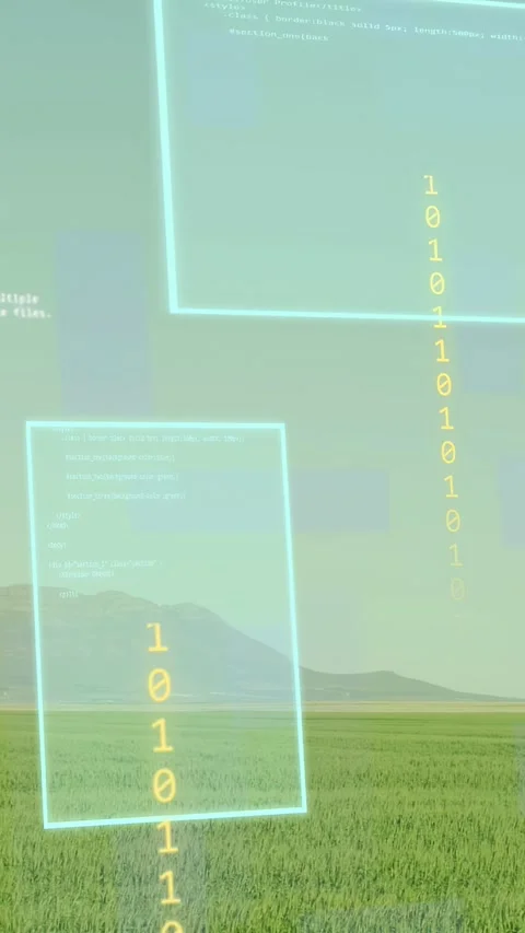 Vertical video: Cyan frame appearing, starting panes drifting, digit streams Stock Footage 333465396