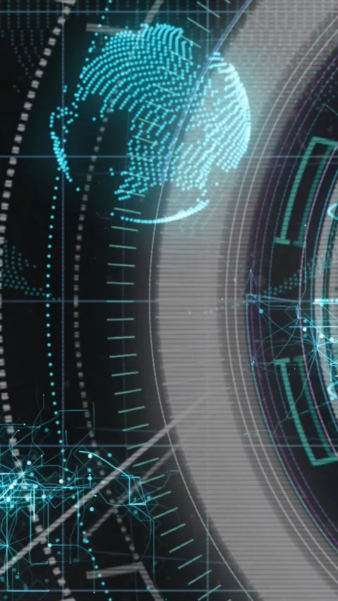 Vertical video: Cyan globe assembling after point bursts, rotating and pulsing Stock Footage 329552898
