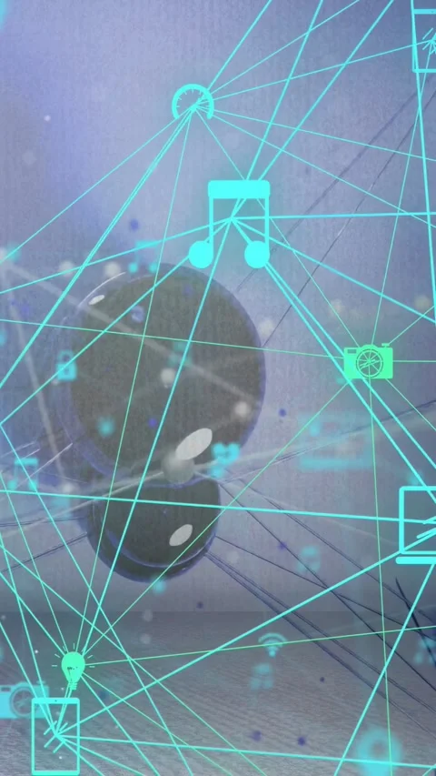 Vertical video: Cyan overlay receiving pulse, shifting lines, making icons glow Stock Footage 333174939