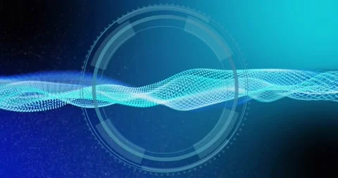 Vertical video: Cyan waveform undulating across center frames starting HUD Video stock 331820301