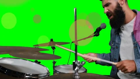 Vertical video: Cymbal tap starting drummer playing crossing leaning to sing Vidéo 332804746