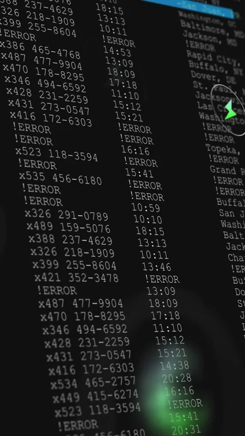 Vertical video: Dark screen revealing tech log, marking ERROR rows for alerts Stock Footage 332747895
