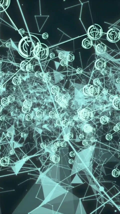 Vertical video: Dark teal field starting network, glowing nodes joining and Stock Footage 348491983