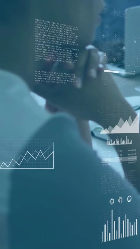Vertical video: Data arriving analyst watching screen charts forming scaling Stock Footage 333036702