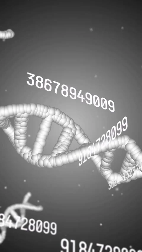 Vertical video: Data arriving, DNA helix rotating and shifting while digits Stock Footage 335741086