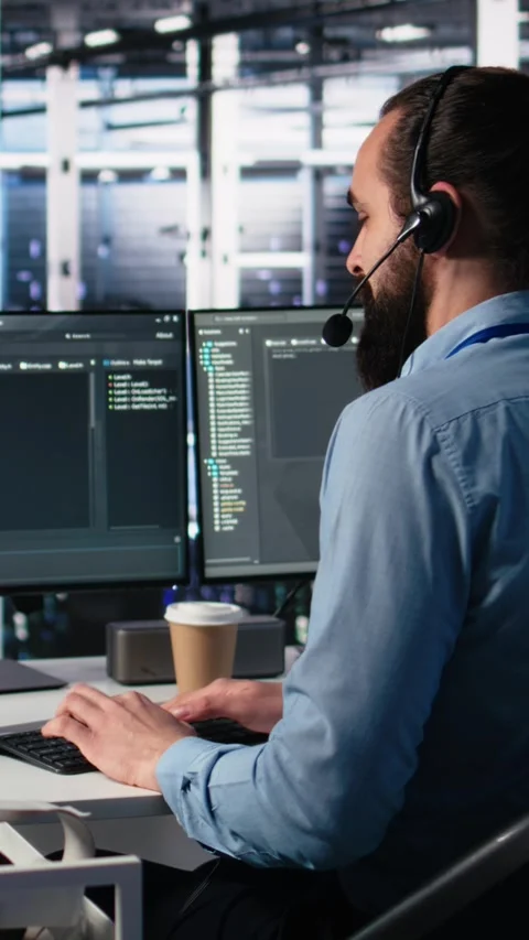 Vertical video Data center admin using AI assistant to provide user technical Stock Footage 313456501