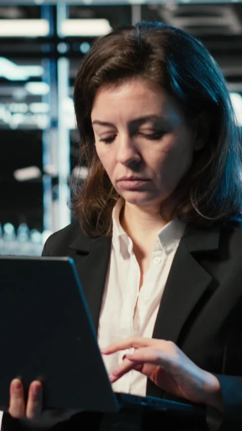 Vertical video Data center admin creating digital twin scan to optimize server Stock Footage 329303023