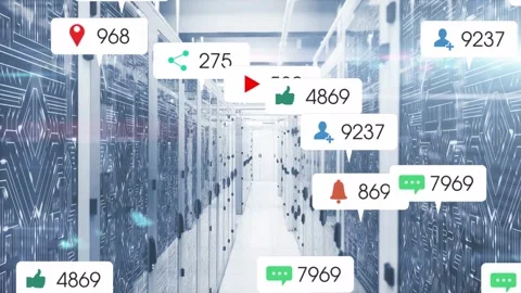Vertical video: Data center aisle staying still while alerts spawning badges Stock Footage 332613760