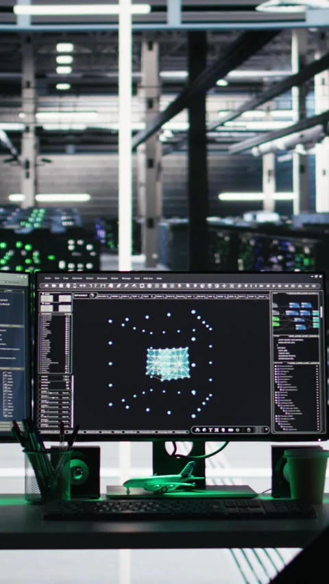 Vertical video Data center computer systems controlling network resources Stock Footage 308752818