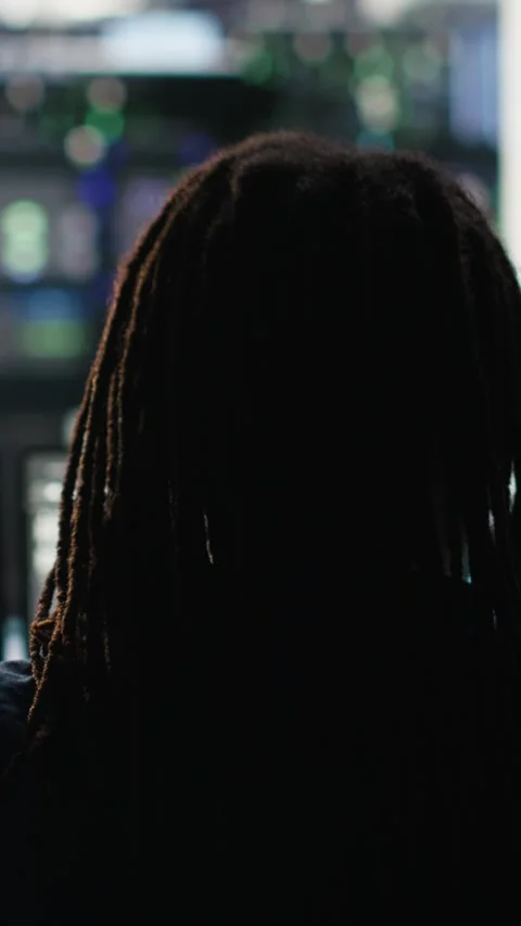 Vertical video Data center computer scientist using node tree software to Video stock 308753134