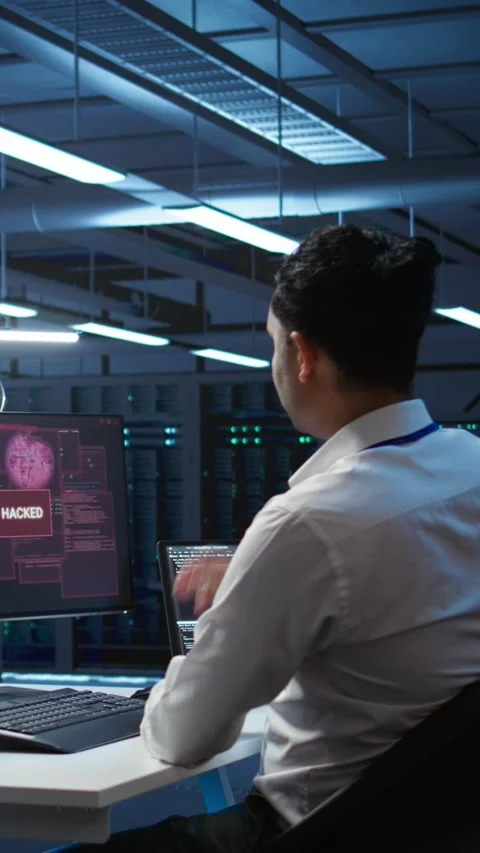 Vertical video Data center cybersecurity division teamworking colleagues Stock Footage 280516419