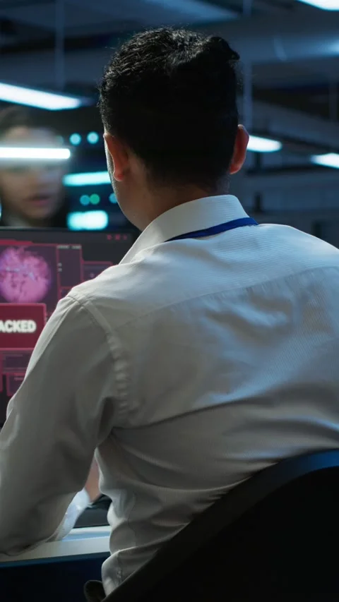 Vertical video Data center cybersecurity division teamworking colleagues Stock Footage 280516431