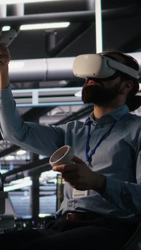 Vertical video Data center developer using virtual reality technology for AI LLM Stock Footage 309257985