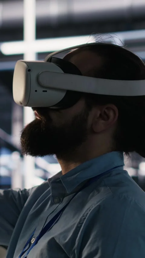 Vertical video Data center developer using virtual reality technology for AI LLM Stock Footage 309487678