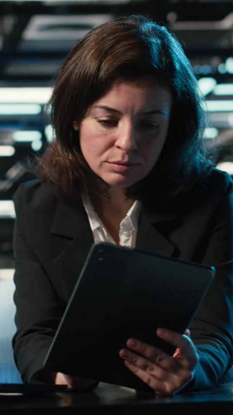 Vertical video Data center developer uses devices as control panel for digital Stock Footage 329317410