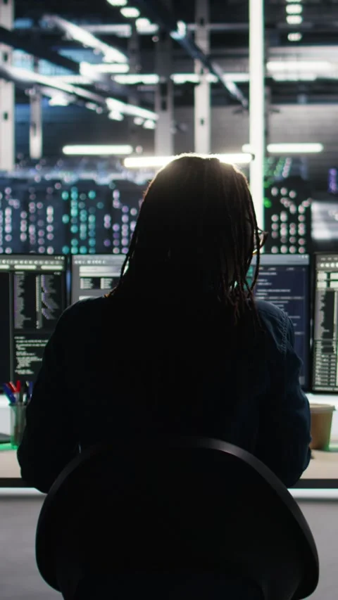 Vertical video Data center engineer using algorithms to analyze datasets Stock-Footage 308757031