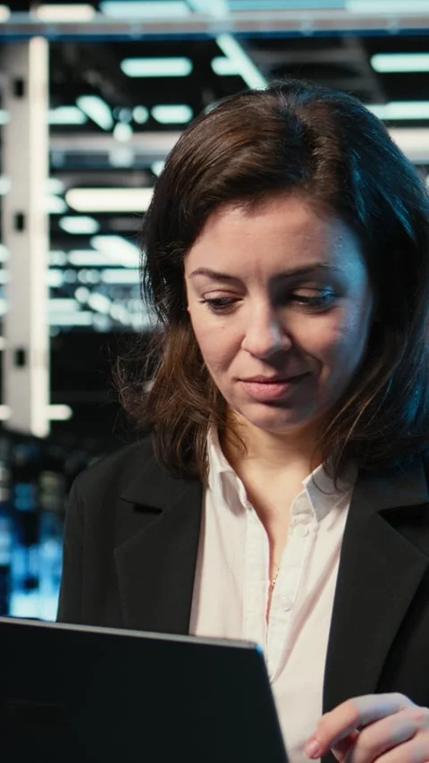 Vertical video Data center engineer using artificial intelligence tech to Stock Footage 328330500