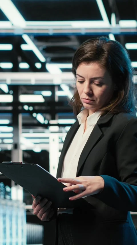 Vertical video Data center engineer using artificial intelligence tech to Stock Footage 329317353