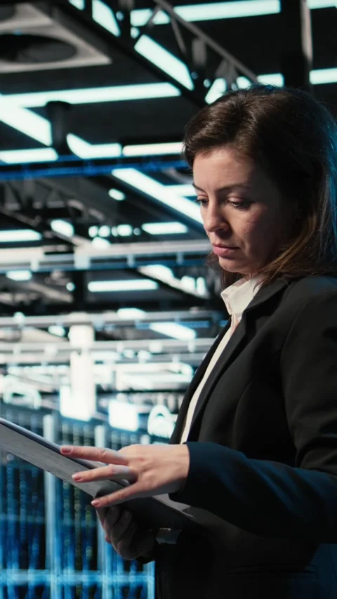Vertical video Data center engineer using artificial intelligence tech to Stock Footage 329317588