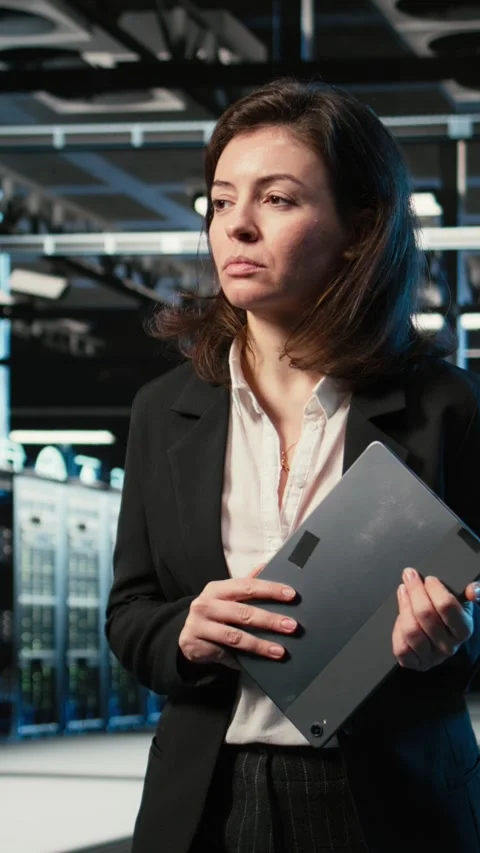 Vertical video Data center female programmer creating digital twin scan to Stock-Footage 329320488