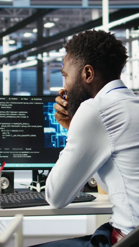 Vertical video Data center programmer uses neural networks node tree program to Stock Footage 307969804