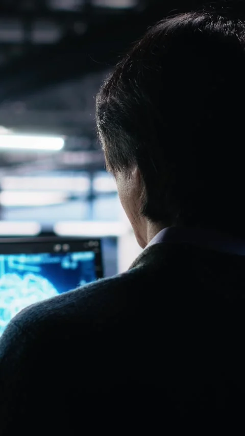 Vertical video Data center software developer using computer to monitor neural Stock Footage 313506629