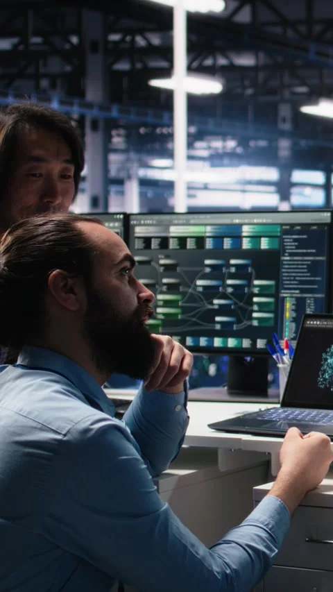 Vertical video Data center software developers using machine learning algorithms Stockbeeldmateriaal 313507772