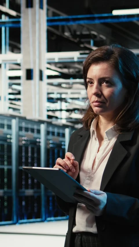 Vertical video Data center software developer scanning rigs to create digital Stock Footage 329317782