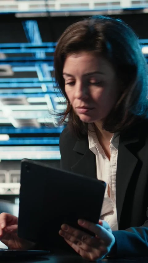 Vertical video Data center software developer optimizing equipment rigs using Stock Footage 329318916