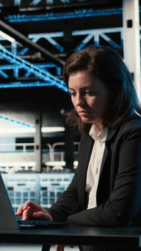 Vertical video Data center software developer optimizing server load balancing Stock Footage 329319461