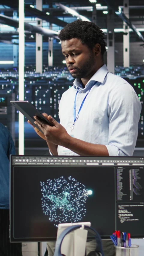 Vertical video Data center technician uses node tree programming to identify Stock Footage 308752598