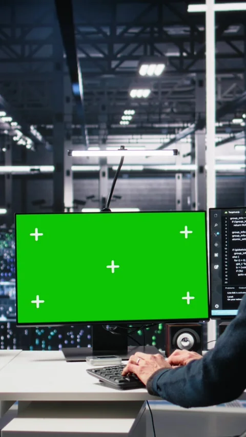 Vertical video Data center technician uses machine learning algorithms on 库存影片 313507081