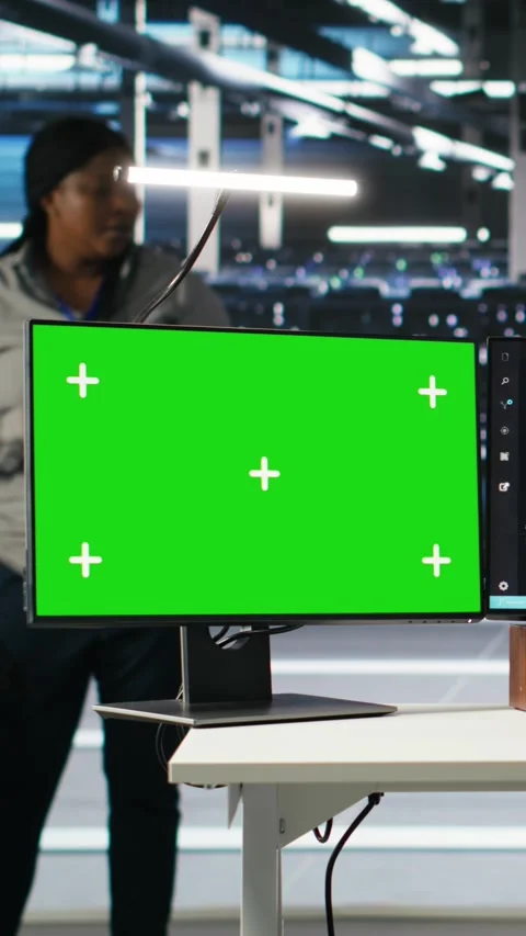 Vertical video Data center worker with paraplegia using node trees on green Stock Footage 307970191