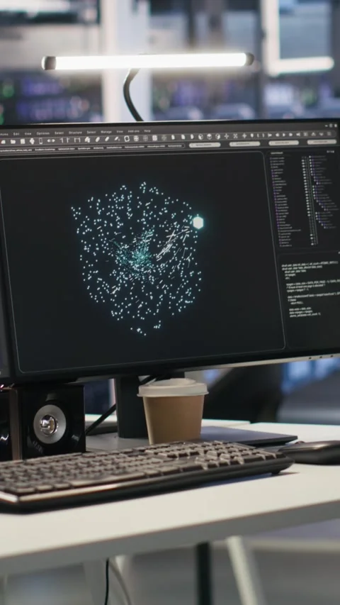 Vertical video Data center workstation equipped with machine learning software Stock Footage 309486864