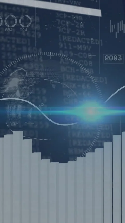 Vertical video: Data dash expanding on lens sweep bars rising right trend Stockbeeldmateriaal 329552630