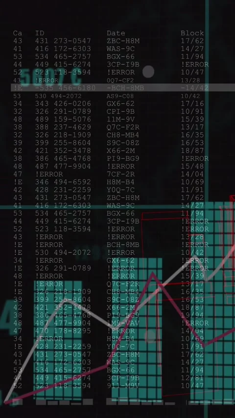 Vertical video: Data dashboard emerging from teal crosshair, flagging error log Video stock 328350304