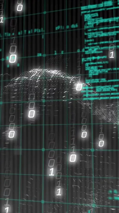 Vertical video: Data display starting with grid lines, forming mesh and Stock Footage 331009421