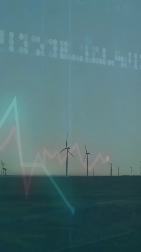 Vertical video: On data feed, bars shifting while turbines staying visible, Stock Footage 334601012
