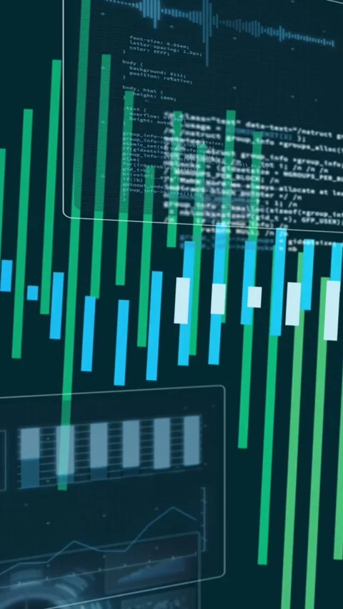 Vertical video: Data feed causing moving bars shifting and forming wave showing Stock Footage 334391216
